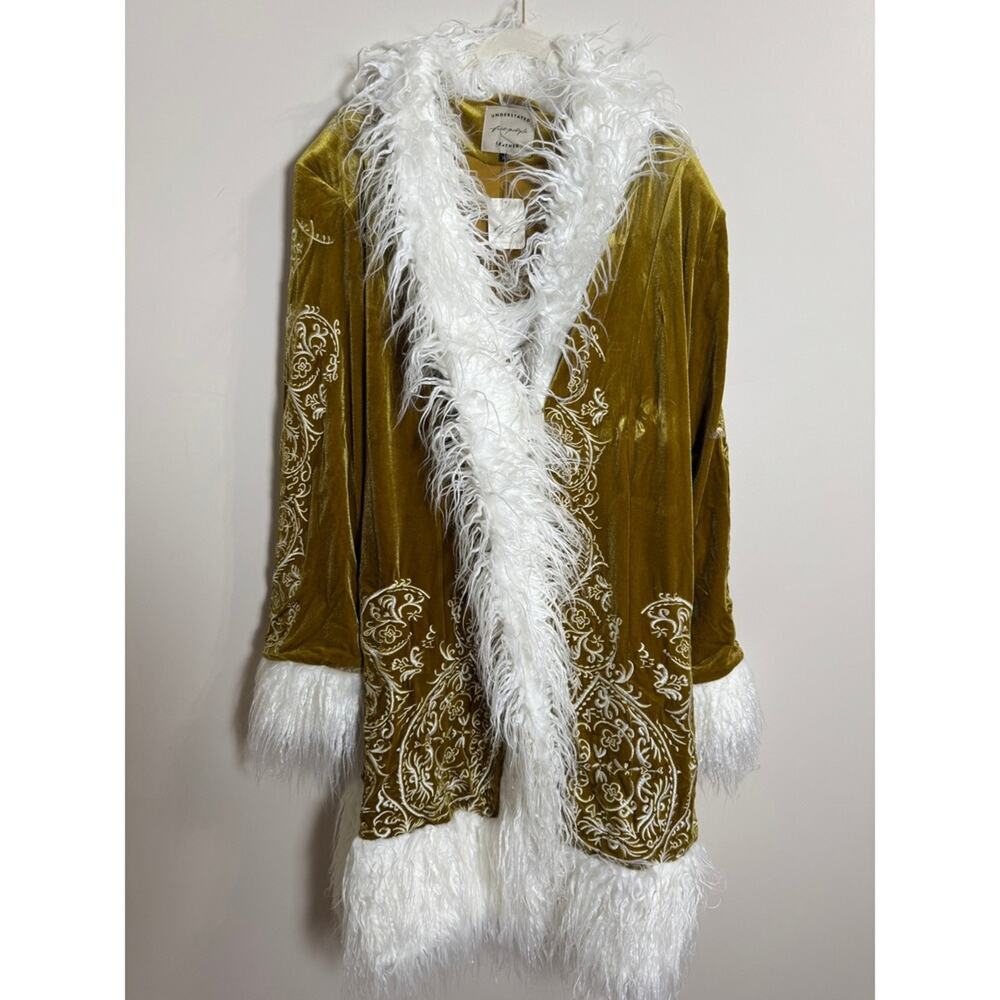 Understated Leather x Free People Moon Glow Faux Fur Duster Coat Gold XL - Picture 3 of 6